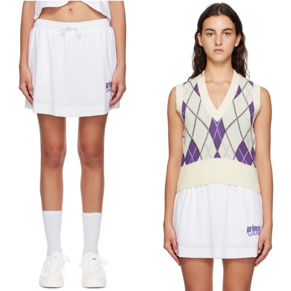 GANNI X PRINCE Graphic Logo Elastic Drawstring Waist Pull On Tennis Skirt S - Picture 10 of 13